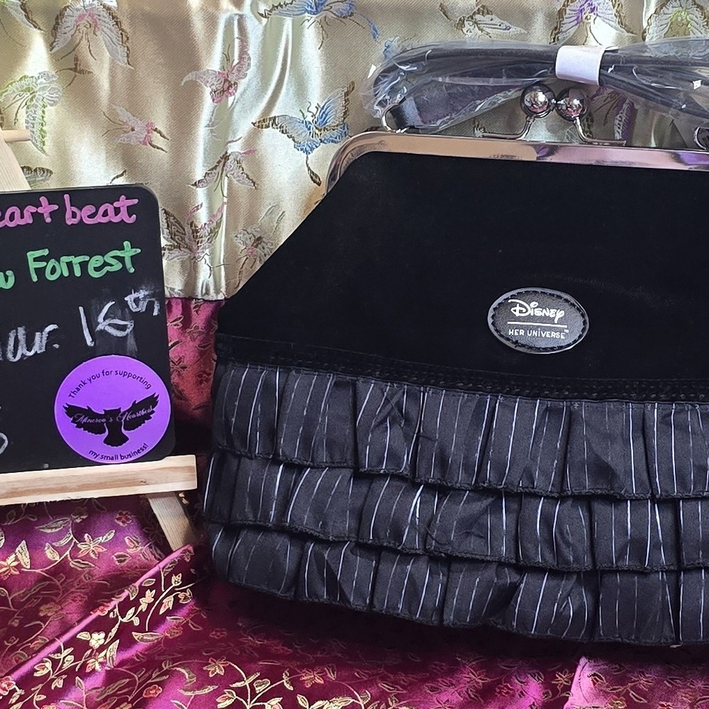 Her Universe The Nightmare Before Christmas Jack Pinstripe Ruffle Handbag - Picture 4 of 7